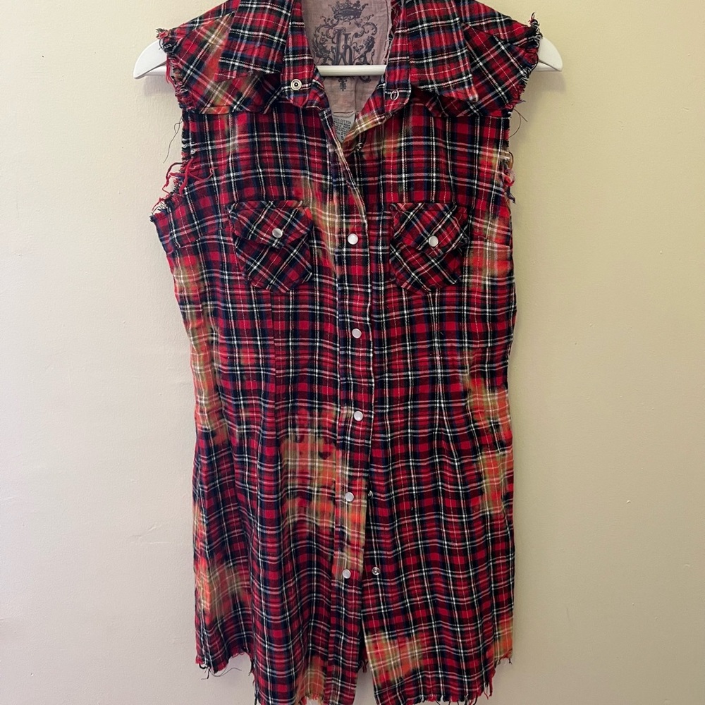 Plaid Sleeveless Shirt Dress